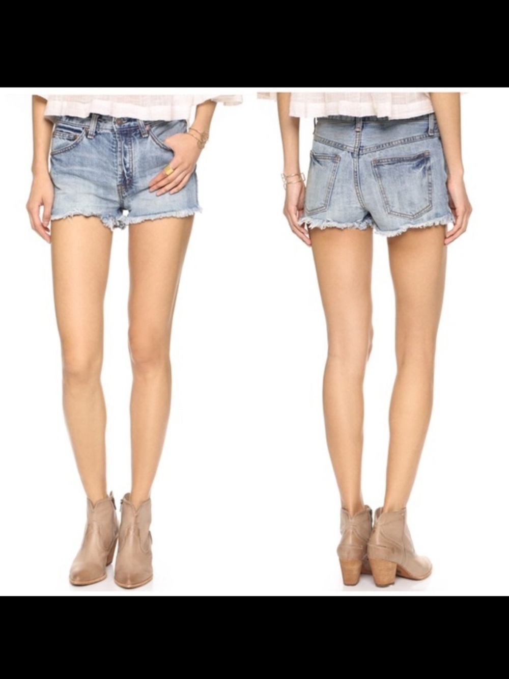 Free People Raw Hem High Rise Denim Shorts